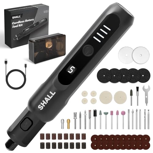 SHALL Akku-Rotationswerkzeug, 3,7 V, 20.000 U/min, 5 Geschwindigkeiten, per USB wiederaufladbares Schleifset mit 70 Zubehörteilen und LED-Licht, Mehrzweck zum Schleifen, Polieren, Bohren, Gravieren SHALL Akku-Rotationswerkzeug, 3,7 V, 20.000 U/min, 5 Geschwindigkeiten, per USB wiederaufladbares Schleifset mit 70 Zubehörteilen und LED-Licht, Mehrzweck zum Schleifen, Polieren, Bohren, Gravieren von Shall