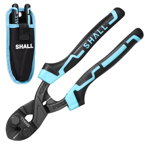 SHALL 8-Zoll-Mini-Bolzenschneider, kleiner Hochleistungs-Drahtschneider, zweifarbiger ergonomischer Griff, effizientere Hebelwirkung, Gürteltasche im Lieferumfang enthalten von Shall