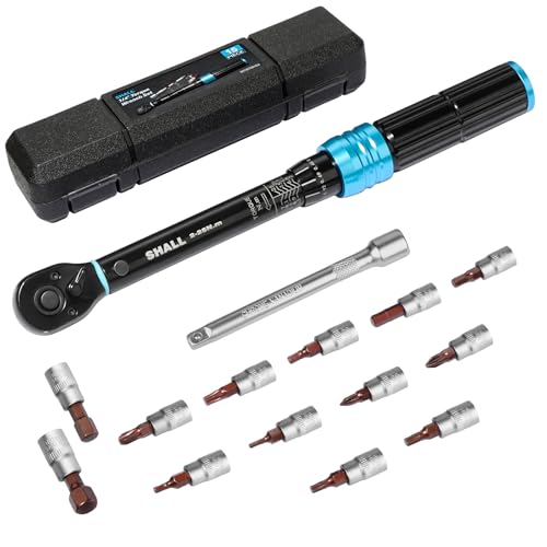 Shall Drehmomentschlüssel-Set, 1/4 Zoll (5-25 Nm), einstellbar, 72 Zähne, mit Verlängerungsstange und Aufbewahrungsbox von Shall