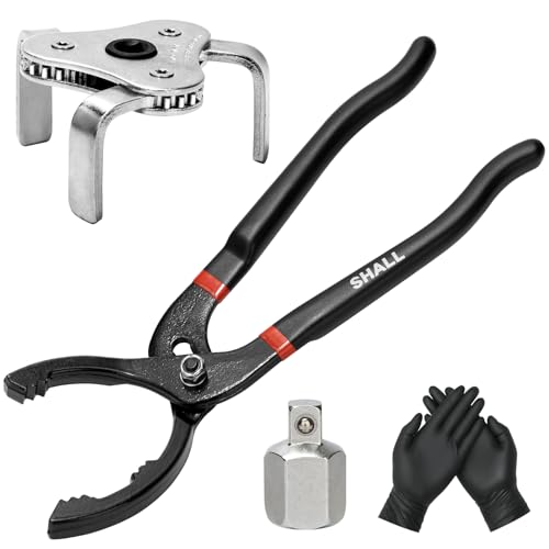 Shall Ölfilterschlüssel-Set, 12-Zoll-Ölfilterzange, 3-Backen-Werkzeug zum Entfernen des verstellbaren Ölfilterschlüssels, 1/2-Zoll-Innengewinde auf 3/8-Zoll-Außengewinde von Shall