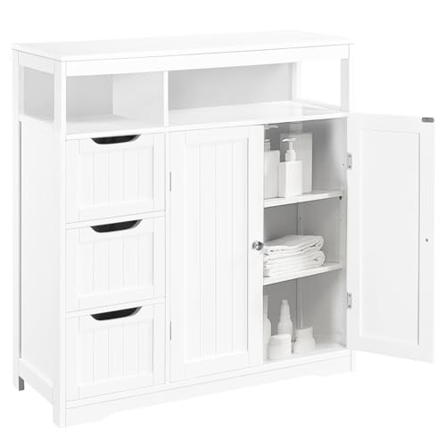 Shally Dogan Badezimmerschrank aus weißem Holz mit 3 Schubladen, 2 Türen und 2 Regalen, platzsparend, Mehrzweck-Bodenschrank, freistehender Schrank für Wohnzimmer, Küche, Büro, Schrank 80,5 x 30 x von Shally Dogan