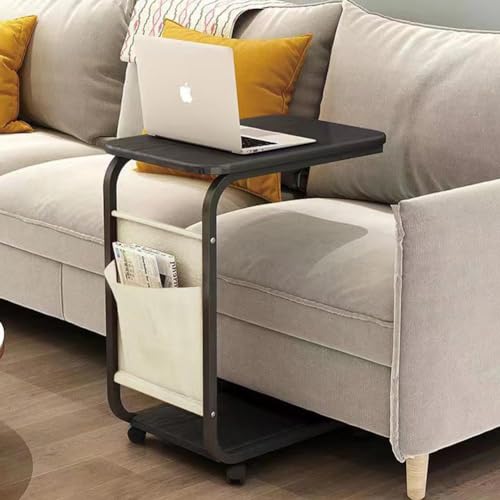 Shally Dogan Beistelltisch für Sofa und Bett, mit drehbaren Rädern, Couchtisch und Ablage, Wagen mit Aufbewahrungstasche, ideal für Wohnzimmer, Schlafzimmer, Kinderzimmer (schwarz) von Shally Dogan