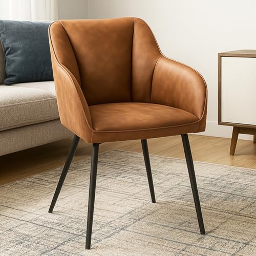 Shally Dogan Ergonomischer Esszimmerstuhl mit hoher Dichte und Bezug aus Mikrofaser in Wildlederoptik, Sessel mit Metallbeinen, für Schreibtisch, Büro, Schlafzimmer, Retro-Design von Shally Dogan
