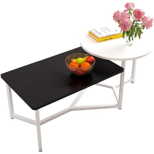 Shally Dogan Couchtisch für Esszimmer mit 2 Regalen, luxuriöses Design, elegant, runde und rechteckige Tischplatte, ideal für Wohnzimmer, Büro (weiß) von Shally Dogan