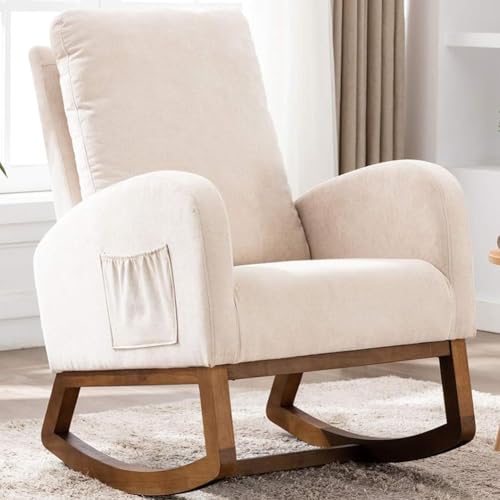 Shally Dogan Schaukelstuhl aus Stoff mit Gestell aus strapazierfähigem Holz, ergonomischer Relax-Stuhl Deluxe Premium Schaukelstuhl, ideal für Wohnzimmer, Schlafzimmer, Büro, Kinderzimmer, Wohnzimmer von Shally Dogan