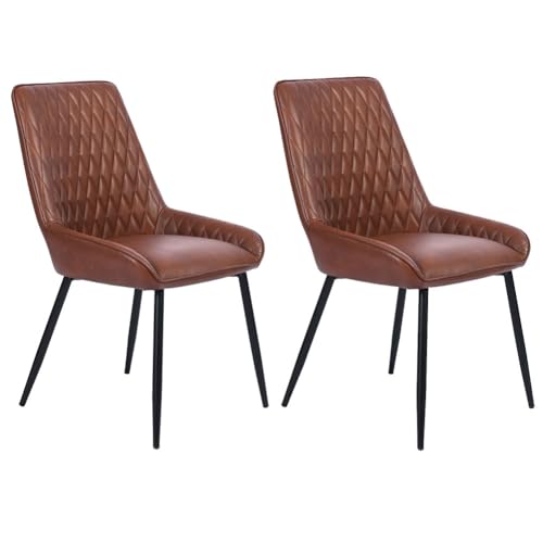 Shally Dogan Set mit 2 Esszimmerstühlen aus Kunstleder und Füßen aus schwarzem Stahl, Sitz mit Vintage-Bezug, ergonomischer Stuhl, ideal für Schlafzimmer, Büro, Küche, Arbeitszimmer von Shally Dogan