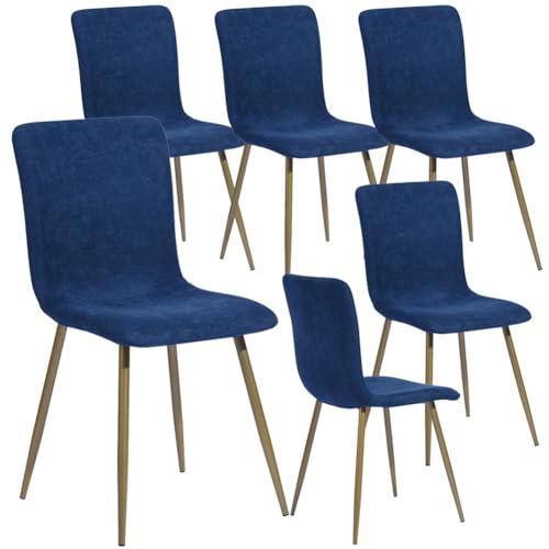 Shally Dogan Set mit 6 Esszimmerstühlen, Füßen aus Stahl und Sitzfläche mit weicher Polsterung mit hoher Dichte, ergonomischer Stuhl im nordischen Design, ideal für Schlafzimmer, Küche, Büro (blau) von Shally Dogan