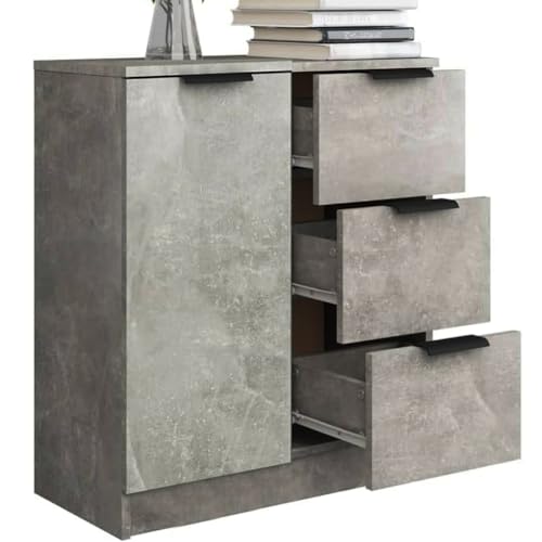Shally Dogan Sideboard aus grauem Holz mit 1 Tür 3 Schubladen, Kommode Konsole, platzsparend, Mehrzweckschrank, ideal für Eingang, Wohnzimmer, Badezimmer, Büro, Metallgriffe, 60 x 30 x 70 cm (Beton) von Shally Dogan