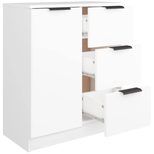Shally Dogan Sideboard aus weißem Holz mit 1 Tür 3 Schubladen, Kommode Konsole, platzsparend, Mehrzweckschrank, ideal für Eingang, Wohnzimmer, Badezimmer, Büro, Metallgriffe, 60 x 30 x 70 cm (Weiß) von Shally Dogan