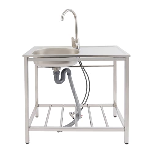 Freistehende Edelstahl-Waschwanne, Werkbank Spülbecken, Garten-Nutzbecken, Tragbare Waschtisch-Station, Einzelbecken-Küchenspüle mit 360° Wasserhahn 75x40x75 cm Freistehende Edelstahl-Waschwanne, Werkbank Spülbecken, Garten-Nutzbecken, Tragbare Waschtisch-Station, Einzelbecken-Küchenspüle mit 360° Wasserhahn 75x40x75 cm von Shalmidor