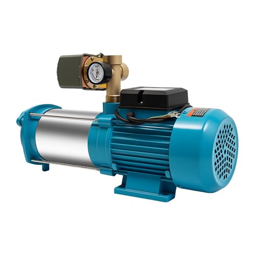 Gartenpumpe Selbstansaugend 230v 1300W, Kreiselpumpe 4000L/h, Wasserpumpe max Hubhöhe 8m, max Druck 9,8bar, Hauswasserwerk Pumpe mit Manometer für Zuhause Bauernhöfen und Garten von Shalmidor