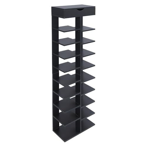 Vertikales Schuhregal 40x22x141cm, 10-Stöckige Schuhregale, Schuhturm Für Kleine Räume, Schuhlagerung mit 18 Schuhbanne, Freistehend Schuhlagerraum, Schuhschrank Schmal für Eingangsbereich (Grau) von Shalmidor