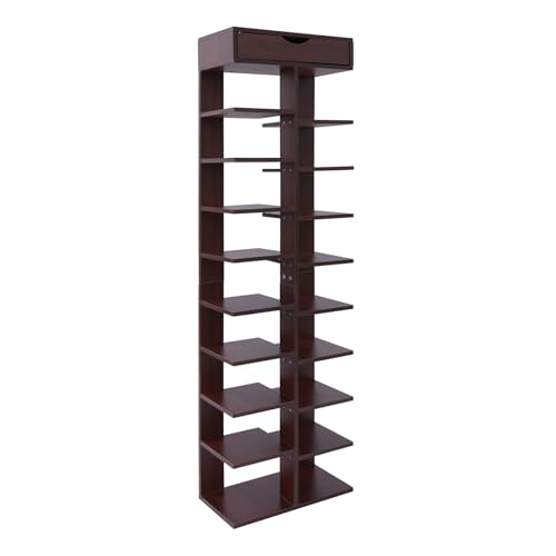 Vertikales Schuhregal 40x22x141cm, 10-Stöckige Schuhregale, Schuhturm Für Kleine Räume, Schuhlagerung mit 18 Schuhbanne, Freistehend Schuhlagerraum, Schuhschrank Schmal für Eingangsbereich (Holzfarbe) Vertikales Schuhregal 40x22x141cm, 10-Stöckige Schuhregale, Schuhturm Für Kleine Räume, Schuhlagerung mit 18 Schuhbanne, Freistehend Schuhlagerraum, Schuhschrank Schmal für Eingangsbereich (Holzfarbe) von Shalmidor