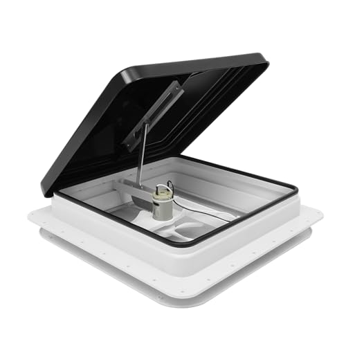 Wohnmobil Dachlüfter 42x42cm, Abluftventilator Ruhig, 12V RV Ventilator mit Insektenschutz & Schwarze UV-beständigem Deckel, Dachventilator Manuelle Tastensteuerung, Max Air Belüftung für Wohnmobil von Shalmidor