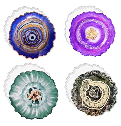 Shalwinn Silikonform Untersetzer, 4 Stück Epoxidharz Set Große Resin Mold Gießformen, DIY Kunstharz Gießen, Achat Untersetzer von Shalwinn