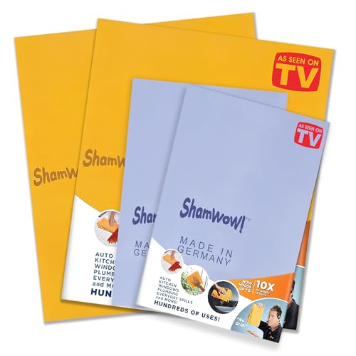 ShamWow Das Original - Super Absorbent Multi-Purpose Cleaning Shammy (Chamois) Tuch-Tuch, maschinenwaschbar, wird nicht kratzen 4 Packung Orange und Blau von ShamWow