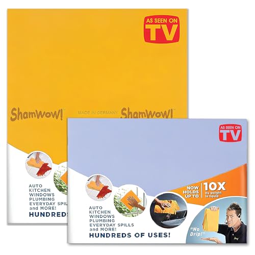 ShamWow Die Original - Super Absorbent Multi-Purpose Cleaning Shammy (Chamois) Tuch-Tuch, maschinenwaschbar, Wird Nicht kratzen (1 Große Orange und 1 Small Blau) 2er-Pack Orange und Blau von ShamWow