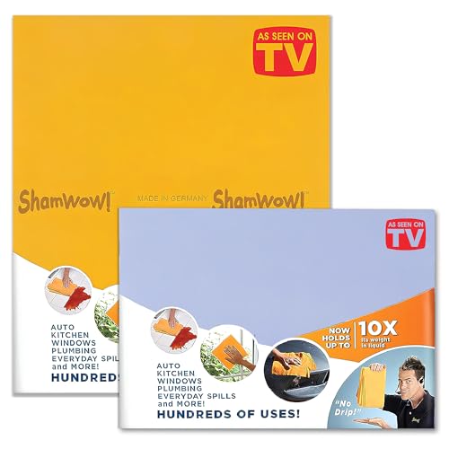 ShamWow Die Original - Super Absorbent Multi-Purpose Cleaning Shammy (Chamois) Tuch-Tuch, maschinenwaschbar, wird nicht kratzen (1 Große Orange und 1 Small Blau) 2er-Pack Orange und Blau von ShamWow