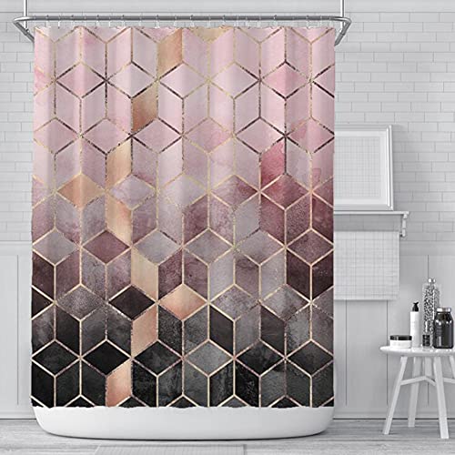 Shamdon Home Collection Geometriemuster Duschvorhang, 180x200cm, Anti-Schimmel, Wasserdicht, Textil-Vorhang Waschbar Badvorhang Polyester Stoff mit 12 Duschvorhangringen Rosa von Shamdon Home Collection
