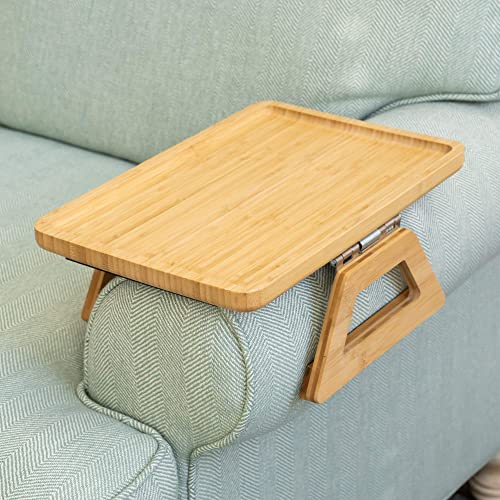 Shamrock Home Sofa-Tablett Armlehne Beistelltisch aus Bambus Holz Tisch für Couch Armlehne, Clip-On Tablett Sofatisch faltbar I Sofa-Armtablett für Fernbedienung, Getränke von Shamrock Home