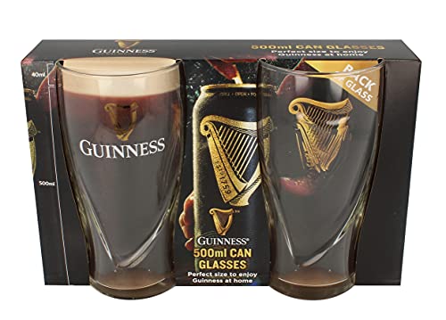 Guinness Dosengläser, 500 ml, 2 Stück, mit geprägtem Harfen-Logo-Design von Shamrock Irish Gifts