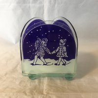 Vintage 3-Seitiger Votiv-/ Teelichthalter Aus Glas Mit Wintermotiv von ShamrocktreasuresII