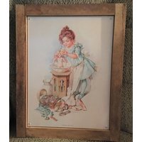 Vintage Gerahmtes Bild An Bord Eines Kleinen Mädchens ", Das Momma Spielt" Von Angie's Crafts Vintage Gerahmtes Bild An Bord Eines Kleinen Mädchens ", Das Momma Spielt" Von Angie's Crafts von ShamrocktreasuresII