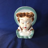 Vintage Keramik Royal Copley Pigtail Mädchen Kopf Vase Oder Wandtasche 1940Er Jahre von ShamrocktreasuresII