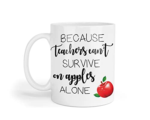 Geschenkset mit Tasse und Untersetzer, Aufschrift "Because Teacher Can't Survive Apple" von Shamsco