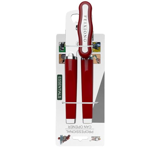 Dosenöffner Manuell,3 in 1 Büchsenöffner Sicherheits-Edelstahl Deckelöffner mit Multifunktionaler Flaschenöffner Kapselheber für Arthritis und Schwache Hände Red von ShanBye