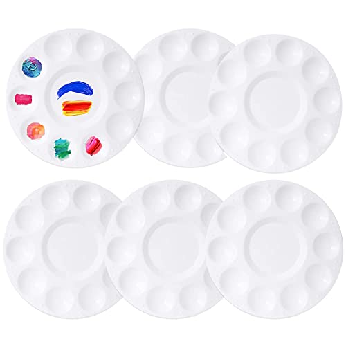Mischpalette,6 Stück Kunststoff Runde Palette Farbpalette für Kinder und Erwachsene für Aquarell Malen und Bastelarbeiten Weiß Durchmesser-17 cm von ShanBye