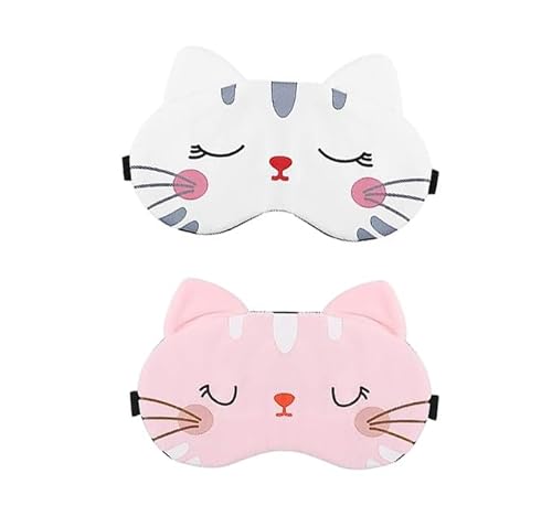 Schlafmaske Kinder,2 PCS Cartoon Katz Schlafmaske Cartoon Katze Schlafmaske mit Verstellbaren Trägern 3D Plüsch Süße Schlafmaske für Mädchen Jungen Paare Erwachsene von ShanBye