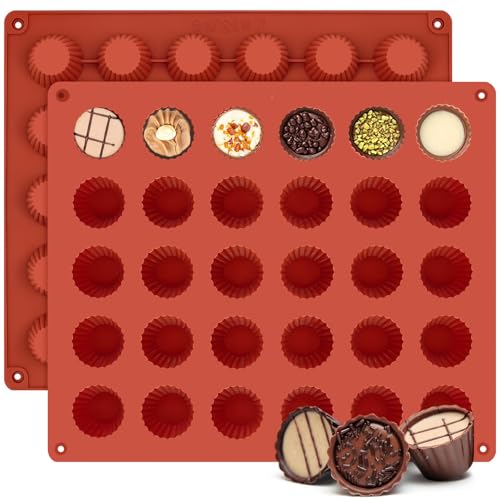 ShanBye 30 Mulden Muffin Backform,Schokoladenform Pralinen Form Antihaftbeschichtet Silikon-Backformen Rund Silikon Backform für Muffin-Kuchen Süßigkeiten Cupcakes Erdnussbutter Schokolade Brot von ShanBye