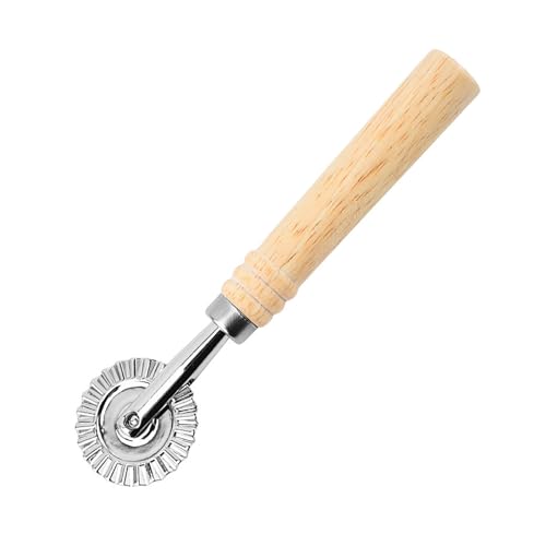 ShanBye Nudelschneider-Rad mit Holzgriff Gezähnter Teigrad Ravioli-Stempelmacher Presse Pizzaschneider Professionelles Pizza-Gebäck-Werkzeug mit geriffeltem Rand für Privat- und Restaurantküchen von ShanBye