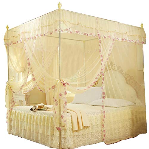 Shanbor Bett Vorhang, langlebige Pole Bett Vorhang Luxus Prinzessin Schlafzimmer Moskitonetz Himmelbett, Moskitonetz(Beige, 150 * 200 * 200) von Cerlingwee