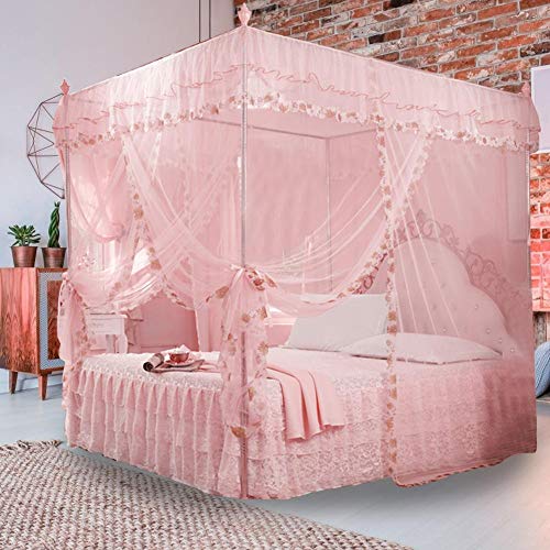 Shanbor Bett Vorhang, langlebige Pole Bett Vorhang Luxus Prinzessin Schlafzimmer Moskitonetz Himmelbett, Moskitonetz(Pink, 150 * 200 * 200) von Cerlingwee