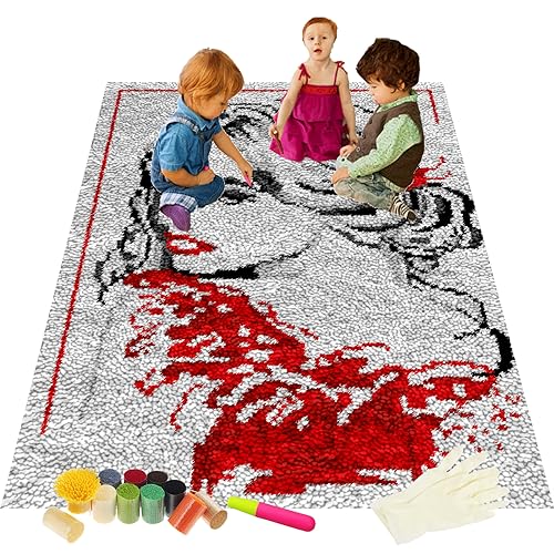 ShangGan 90×120cm Knüpfteppich Zum Selber knüpfen, knüpfset Teppich Tapisserie Set, Knüpfsets Latch Hook Kit Selbst Knüpfen Set für Kinder und Erwachsene, Teppich knüpfen Set Erwachsene von ShangGan