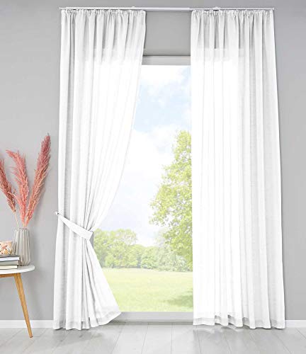 Shangrila 2er Set Bio Organic Vorhänge Reine Baumwolle HxB 225x145 cm Weiß Transparent Gardinen Verdeckte Schlaufen Gardinenband Pflegeleicht, 202087 von Shangrila