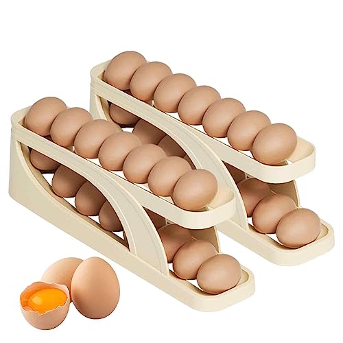 Shannan Eier Aufbewahrung Kühlschrank, Doppelter Automatischer Eierhalter, Egg Dispenser Egg Holder Fridge, Rollender Eierhalter Für Kühlschrank,schmaler Kühlschrank-Eierspender Für 15 Eier von Shannan