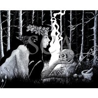 Betwixt The Trees - Kunstdruck Hexe, Gothic Home Decor, Pagan, Dark Forest, Makabre, Rabe, Krähe, Natur, Totenkopf, Memento Mori von ShannonCaitrionaArt