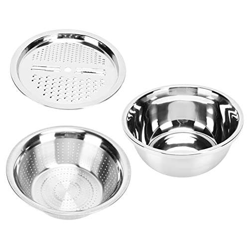 3Pcs Edelstahl Küchensiebe, 3 in 1 Gemüsewaschschüssel Set Sieb Obst Cut Knetbecken Schneideplatte Reissieb Topf für Obstreis Lebensmittelreinigung Waschen Mischen von Shanrya