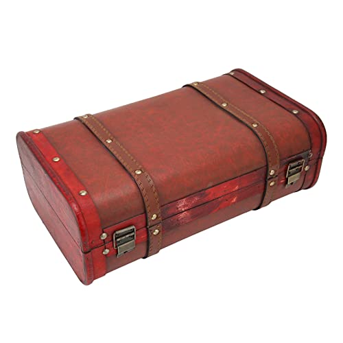 Aufbewahrungskoffer aus Kunstleder, , dekorativ, Vintage-Holz, mit roten Schlössern für das Büro zu Hause von Shanrya