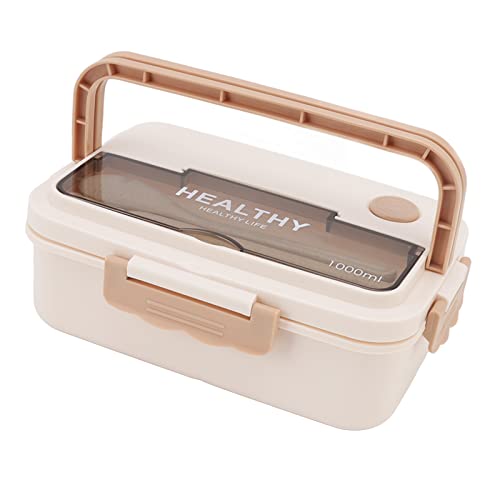 Lunchbox aus Kunststoff, 3 Fächer, 1000 Ml Fassungsvermögen, Dicht Schließend, Hitzebeständig, für den Außenbereich, für das Büro, für Erwachsene (Beige) von Shanrya