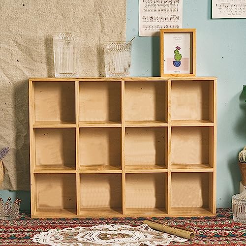 Shanrya Holz-Schattenbox-Regal, 12 Gitter, Mehrzweck-Retro, Langlebig, Exquisites Action-Figuren-Holzregal Zum Lernen (Mit Rückwand) von Shanrya