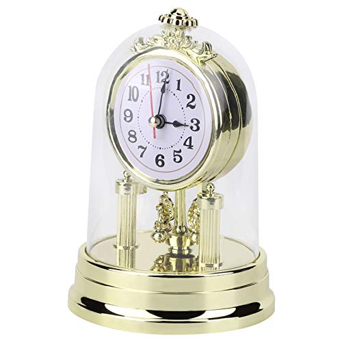 Shanrya Silent Tischuhr, Europäische Retro Stil Wohnzimmer Uhr Antike Stille Tischuhr Retro Runde Stille Wecker Home Ornament Decor Retro Uhr für Indoor-Wohnzimmer, Schlafzimmer (Gold) von Shanrya