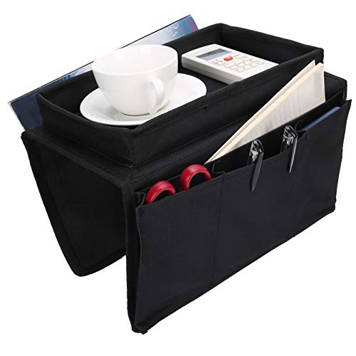 Sofa-Armlehnen-Organizer, 4 Taschen, Couch, Sessel, Caddy, TV-Fernbedienung, Halterung, Tasche mit Getränkehalter, für Snacks, Brillen, Smartphone, Zeitschriften (30x18x18 cm, schwarz) von Shanrya