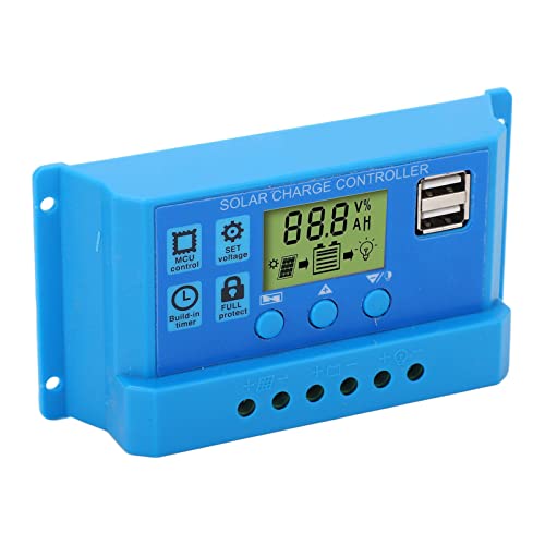 Solarladeregler, MPPT 12V 24V 2 USB Parameter Einstellbarer Solarpanel Laderegler Blau für Wohnmobile (10 A) von Shanrya
