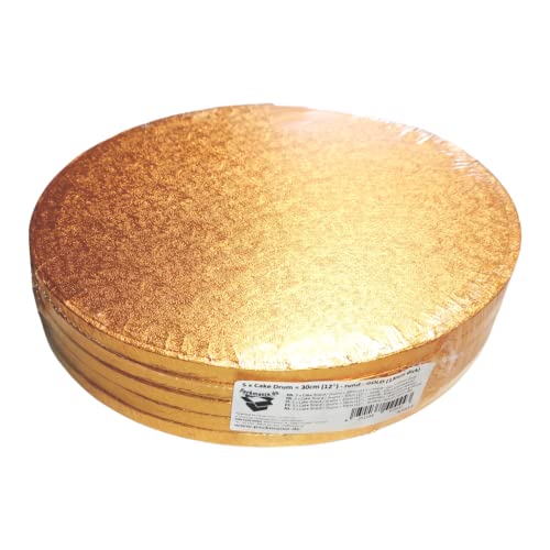 5x Cake Drum 30 cm GOLD rund (13 mm) - sehr stabil | Cakeboard | Tortenboard | Tortenunterlage | Tortenplatte | Tortenuntersetzer | Kuchenunterlage | Kuchenuntersetzer | Kuchenplatte | von Shantys Patisserie & Dessert