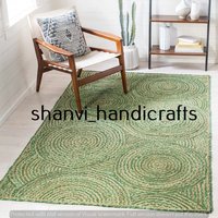 Hand Geflochtener Boho Bunte Grüner Baumwolle Und Jute Teppich in Multi Farben Home Decor Teppiche von ShanviHandicrafts