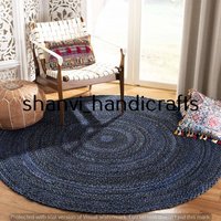 Hand Geflochtener Boho Blau Schwarzer Baumwolle Chindi Teppich Wohnkultur Teppiche Handgewebter von ShanviHandicrafts